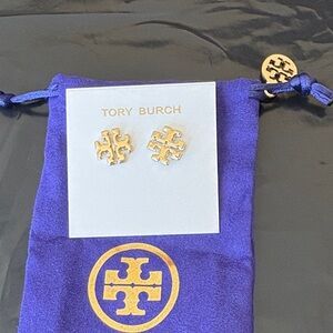 Tory Burch Two-Tone Gold & Silver Logo Stud Earrings